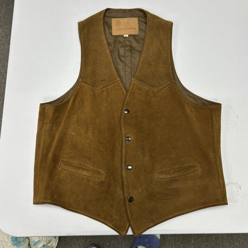 Gino Leathers Suede Vest Mens Medium Brown Western Snap Button Pockets D3